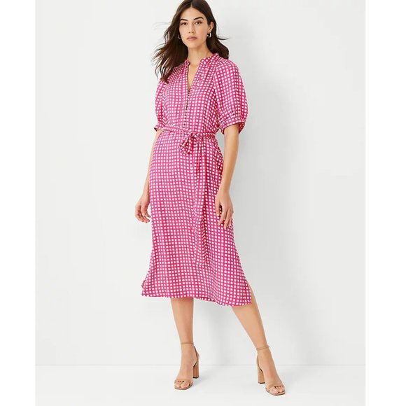 ANN TAYLOR | PINK GINGHAM BELTED SHIRTDRESS SHORT SLEEVE | PETITE SMALL | EUC - Picture 5 of 5